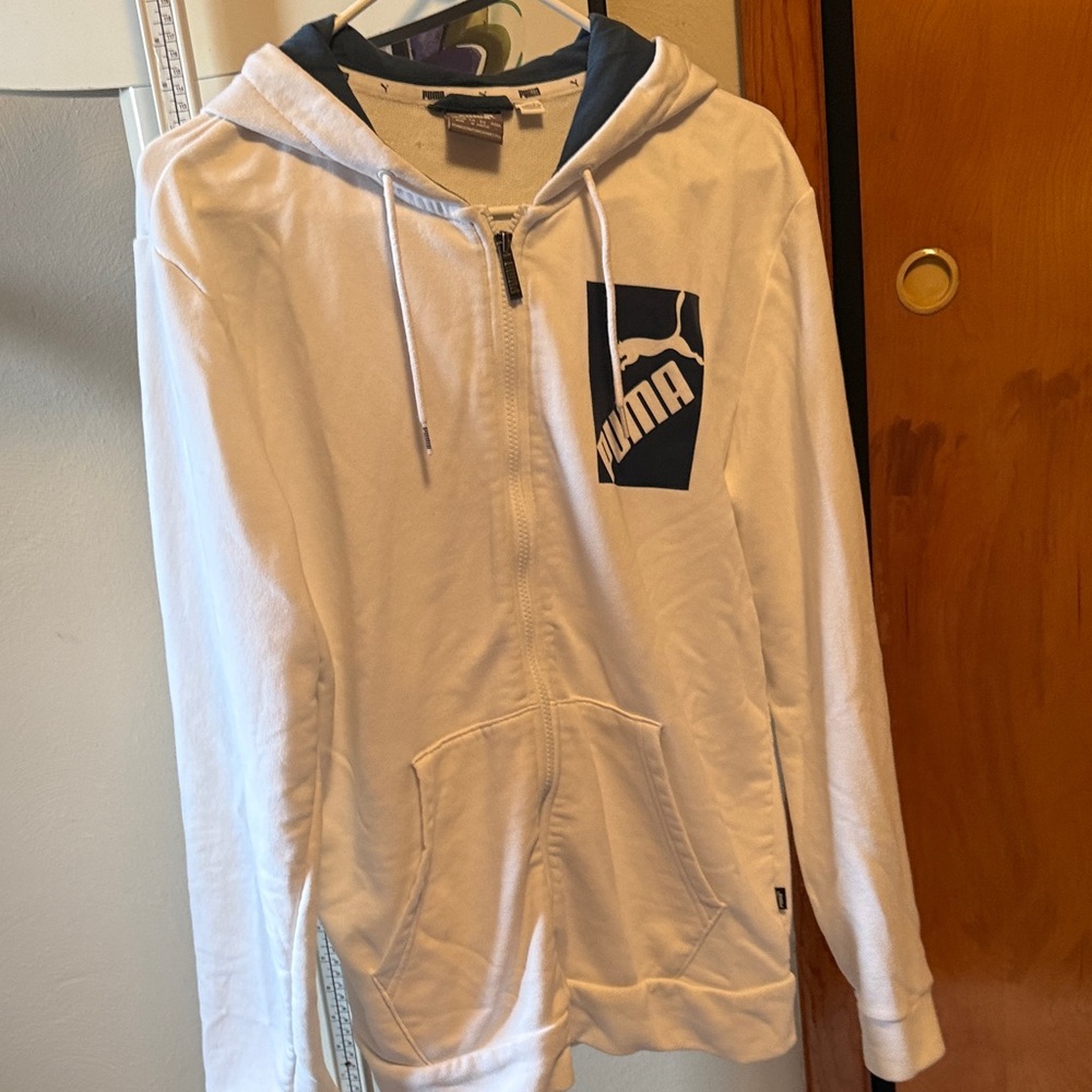 Puma Men's White and Navy Zip-Up Sweater